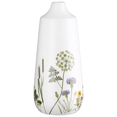 GILDE Floor Vase Wild Flowers - Ceramic - Height 49 cm x Diameter 14 cm - White - Flower Motif - Cone Shape - Waterproof Vase