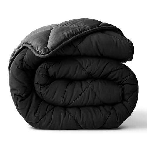 ViscoSoft Microfiber All Seasons Down Alternative Comforter - Cooling Breathable Premium Soft Reversible Microfiber Duvet Blanket, Black/Gray, Twin/Twin XL