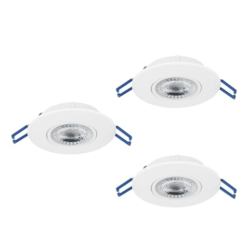Eglo Set of 3 recessed LED Lamps Zujar, Ceiling spotlights Made of Plastic in White, wall spot Lights, Warm White, Ø 8.5
