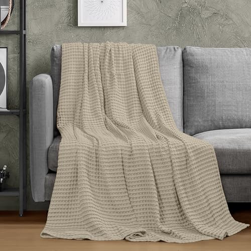 Utopia Bedding Cotton Waffle Blanket 300 GSM (Khaki - 152x127 cm) Soft Lightweight Breathable Bed Blanket Big Size Layering Any Bed for All Season