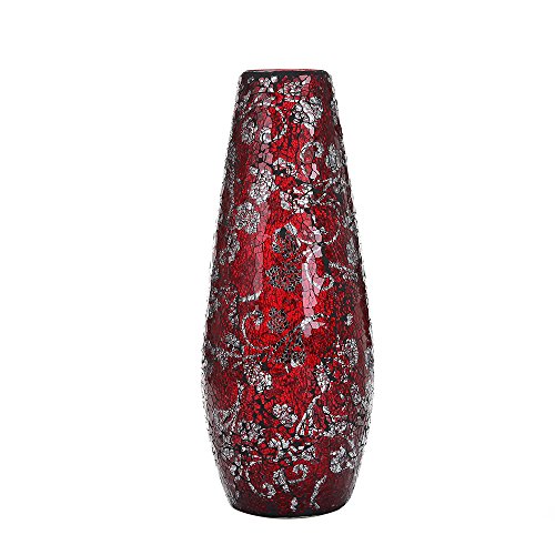 "London Boutique Large Tall Vase 18"" 40cm Vases for Flowers Handmade Decorative Mosaic Glitter Vase Sparkled Glass gift present (Large Red Rose)"