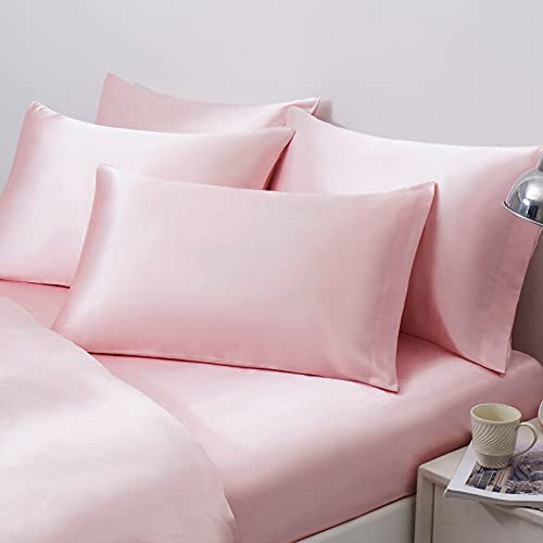 Ersmak Satin Pillowcase Standard Set of 4, Ultra Soft & Silky Satin Pillow Cases for Hair and Skin, Wrinkle Fade Resistant Pillow Covers with Envelope Closure (Blush Pink)