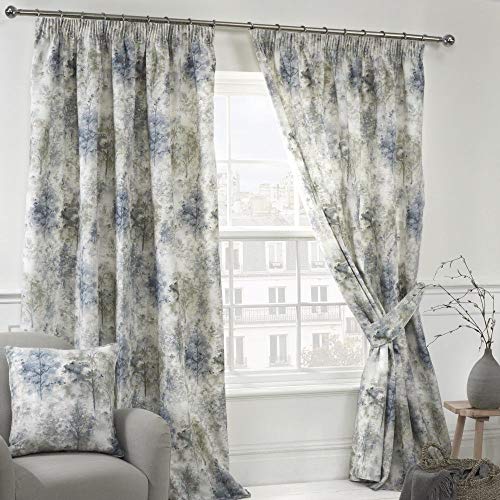 "Sundour Woodland Floral Fully Lined Tape Top Curtains-Blue Multi (46"" Wide x 90"" Drop), 46x90, 124021622"