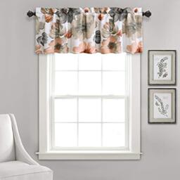 "Lush Decor Leah Light Filtering Window Curtain Valance Floral Insulated Grommet, Valance, 52"" W x 18"" L + 2"" Header, Coral and Gray"