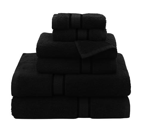 COTTON CRAFT Ultra Soft 6 Piece Towel Set - 2 Oversized Large Bath Towels,2 Hand Towels,2 Washcloths - Absorbent Quick Dry Everyday Luxury Hotel Bathroom Spa Gym Shower Pool Travel -100% Cotton- Black