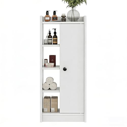 Feonase Bathroom Storage Cabinet with 4 Open Storage Unit, Slim Bathroom Storage Unit with Adjustable Shelf, Bathroom Cabinets Free Standing Waterproof, White