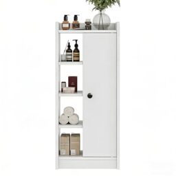 Feonase Bathroom Storage Cabinet with 4 Open Storage Unit, Slim Bathroom Storage Unit with Adjustable Shelf, Bathroom Cabinets Free Standing Waterproof, White