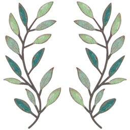Zhengmy 2 Pieces Metal Tree Leaf Wall Decor Vine Olive Branch Leaf Wall Art Living Room, Hallway Wall Decor Outdoor Decoration(Vibrant Colors)