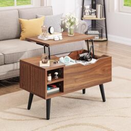 YITAHOME Lift Top Coffee Table with Hidden Compartment, Adjustable Storage Shelf, Spring Lifter, Coffee Table with Storage for Living Room, 80x40x61.5cm, Rustic Oak