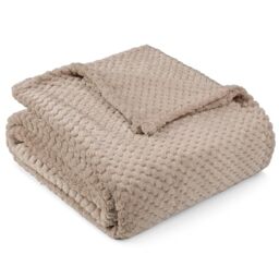 PAVILIA Tan Taupe Throw Blanket for Couch, Twin Bed, Soft Fleece Throws for Sofa Chair, Fuzzy Waffle Textured Blanket, Cozy Warm Lightweight All Season Blanket Throw, 60x80