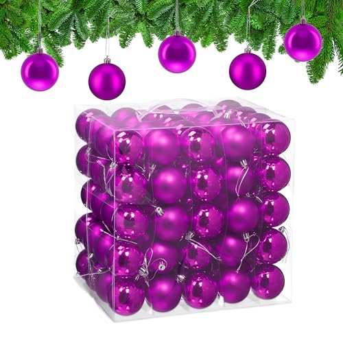 Relaxdays Christmas Baubles, Set of 100, Festive Tree Ornaments, D: 6 cm, Holiday Decorations, Shiny & Matte, Violet