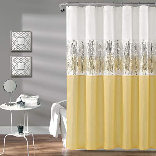 "Lush Decor Night Sky Shower Curtain, 72"" x 72"", White & Yellow"