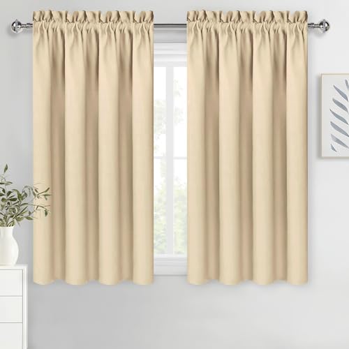 DWCN Beige Blackout Curtains for Bedroom ??? Rod Pocket Thermal Insulated Energy Saving Drapes for Living Room and Bedroom, W 38 x L 54 Inch, 2 Panels