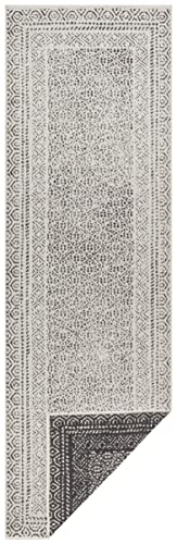 Hanse Home Flat Weave Reversible Rug Frame for Indoor and Outdoor Use (100% Polypropylene, UV and Weather Resistant, Suitable for Underfloor Heating), 80 x 250 cm, Black/Cream