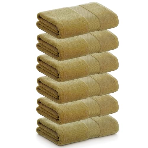 PADUANA Set of 6 Towels Olive Green 100% Combed Cotton – Soft, Fast and Maximum Absorbency – Available in Washbasin, Shower Towel and Bath Towel