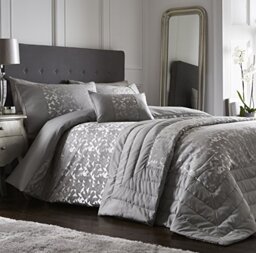 Lucien Jacquard Duvet Cover and Pillowcase Bed Set, Polycotton, Silver, King