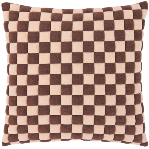 furn. Softie Checkerboard Cushion Cover (Chocolate - 50x50cm) - Bold Checkered Quilted Textured Plain Reverse Playful Decorative Case