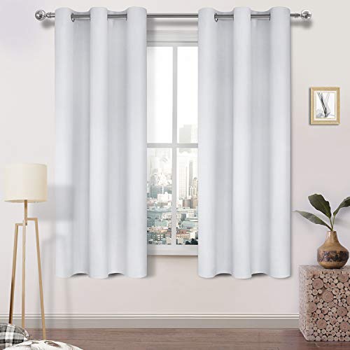 DWCN Greyish White Curtains 63 Inch, Room Darkening Thermal Grommet Window Curtain for Living Room - W38 x L63 Inch, Set of 2
