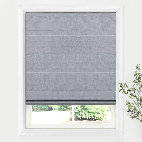 "LazBlinds Cordless Roman Shades for Windows, 36"" W ?? 60"" H, Grey - Blackout Room Darkening Thermal Insulated Window Blinds Lightweight Fabric Blinds for Indoor Windows"