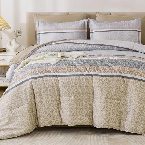 WONGS BEDDING Striped Comforter Set 7 Pieces Comforter Bedding Set-YS01AB091315Q7U-A