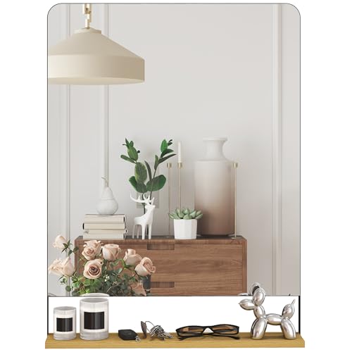 HOMCOM Wall Mirror with Wood Shelf, 80 x 60 cm Decorative Rectangular Mirror with Metal Frame for Entryway, Living Room, Bathroom, Black