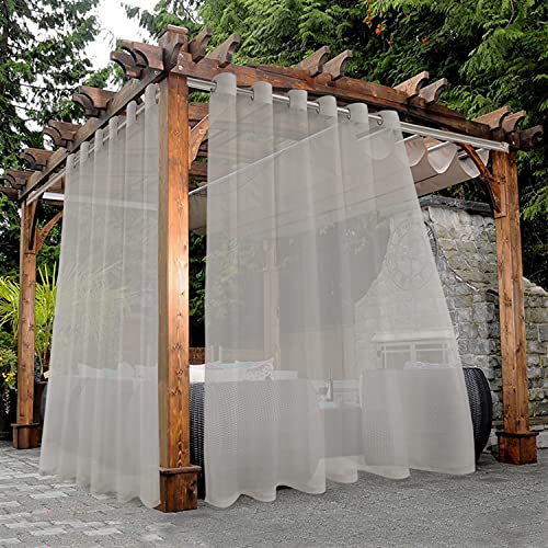 BONZER Waterproof Sheer Outdoor Curtains for Patio - 2 Panels Wide Grommet Indoor Voile Curtains for Living Room, Bedroom, Porch, Pergola, Cabana,100 x 84 inch, Cloud Grey