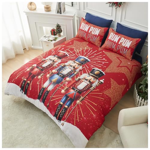 GC GAVENO CAVAILIA Christmas Duvet Cover King Size - Polyester Santa Cloak Bedding(230x220 cm) - Breathable Soft Quilt Cover King bed with Pillowcases - Winter KingSize Bedding Bed Cover -Xmas Gift