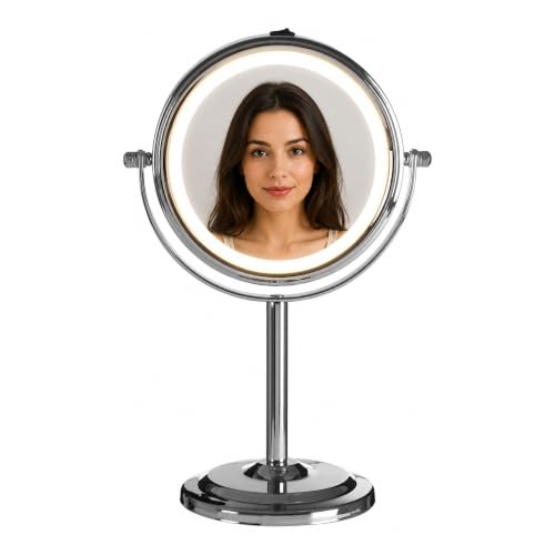 Premier Housewares Chrome Finish LED Table Mirror - 2X Magnification