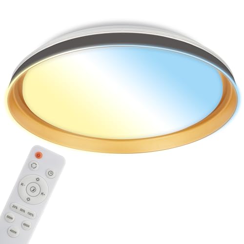 BRILONER - LED Ceiling Light with Remote Control, CCT, Night Light, Timer, Ceiling Lights for Living Room, Bedroom, Lounge, 51 x 7.5 cm, Black-Gold