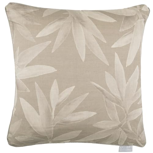 Voyage Maison Silverwood Feather Filled Cushion – Watercolour Bold Leaf Piped Decorative Pillow (Snow - 50x50cm)