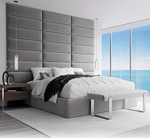 VANT Upholstered Accent Wall Panels - Packs of 4 - Easy to Install - Twin-King Size Headboard (76cm Wide, Velvet Smoke Grey)