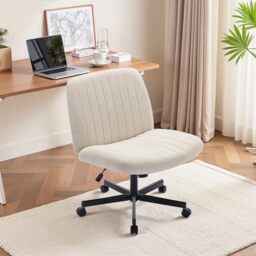 MALOL Fabric Office Chair with Armrest, Hollow Backrest Desk Chair, Swivel Makeup Vanity Chair with Height Adjustable for Home Office, Bedroom, Study (Beige)