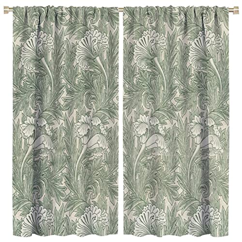 GoDazzling Bohemia William Morris Art Blackout Window Curtains, Vintage Flowers and Foliage Rod Pocket Curtains, for Living Room Bedroom 21(W)*45(L) 2 Panels