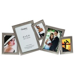 Hampton Frames - Multi Aperture Photo Frame - 5 Aperture, Silver, Metal - Overlapping design, bevel-edged glass, velvet back, wall or freestanding - Display multiple photos