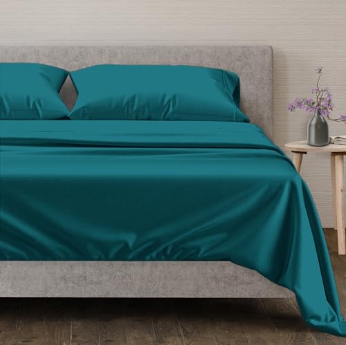 Mayfair Linen 100% Egyptian Cotton Sheets, Teal King Sheets Set, 600 Thread Count Long Staple Cotton, Sateen Weave for Soft and Silky Feel, Fits Mattress Upto 18'' DEEP Pocket