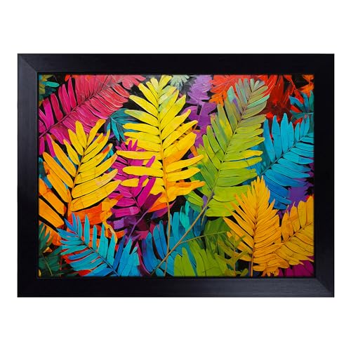 Lap Tray with Bean Bag Cushion, Fern Leaf Pop Art - Handmade in the UK, Raised Wooden Edge, Padded Cushion, Heat-Resistant Wipe-Clean Surface, for Meals, Laptops and Crafts