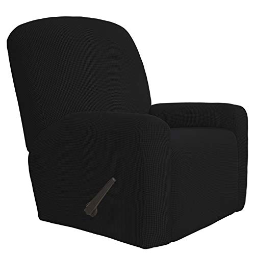 Easy-Going 4 Pieces Oversized Recliner Stretch Sofa Slipcover Sofa Cover Furniture Protector Couch Soft with Elastic Bottom Polyester Spandex Jacquard Fabric Small Checks Black