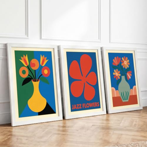 Modernist Floral Studies Mid-Century Set of 3 Framed Wall Art Prints A3