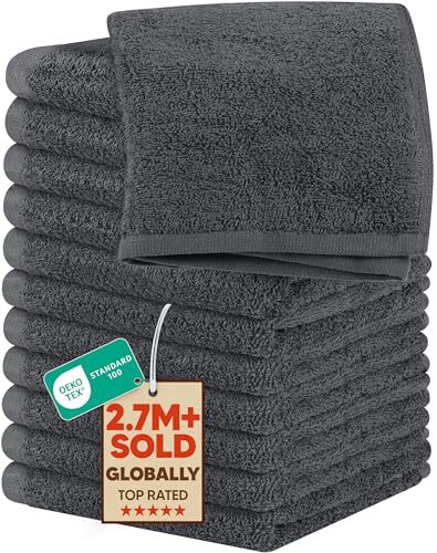Utopia Towels Cotton Washcloths Set - 100% Ring Spun Cotton, Premium Quality Flannel Face Cloths, Highly Absorbent and Soft Feel Fingertip Towels (12 Pack, Grey)