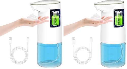 HIYAA Automatic 500Ml Rechargeable Touchless Foaming, Electric Soap Dispenser with Infrared Motion Sensor for Home, Kitchen,Bathroom, School, Hotel, White, 500 ML (Pack of 2)