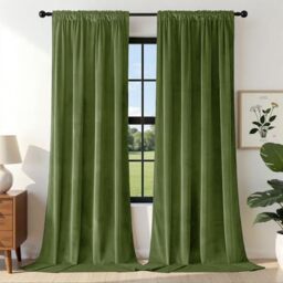 Joydeco Green Velvet Curtains 90 inch 2 Panel, Room Darkening Super Soft Velvet Drapes for Bedroom Living Room Thermal Insulated Window Drapes, Luxury Blackout Rod Pocket Curtains,W52 x L90 inch