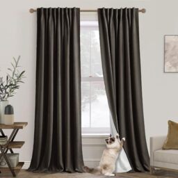 Brown Blackout Curtains 2 Panels,Room Darkening Thermal Dark Academia Primitive Linen Black Out Curtain Drapes 84 Inches Long for Living Room Bedroom,52 Wide by 84 Inch Length,Coffee Chocolate Brown