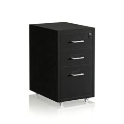 Relaxdays rolling filing cabinet, 3 drawers, HxWxD: 48 x 28 x 41 cm, lockable, steel, black
