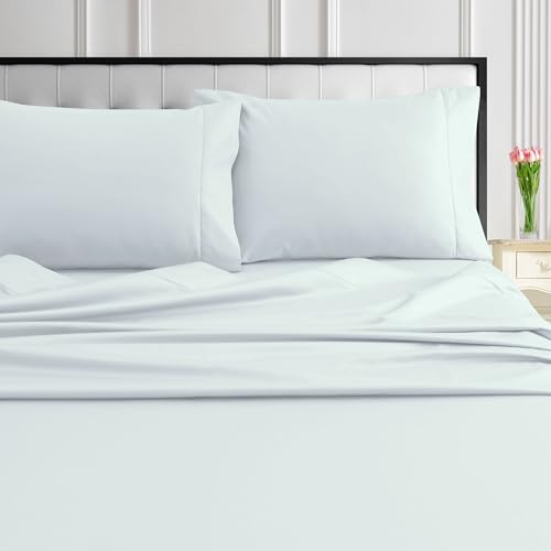 "Tribeca Living 1000 Thread Count Egyptian Cotton Sheets King Size, Luxurious and Ultra Soft Sateen Weave, 22"" Extra Deep Pocket 4-Piece Bed Sheet Set, White"