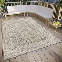 ELLE Decoration Jules Indoor & Outdoor Rug - Design Flat Weave Mottled Outdoor Rug, Weatherproof & UV-Resistant Outdoor Rug for Living Room, Balcony, Patio, Garden - Cream Black, 120 x 170 cm