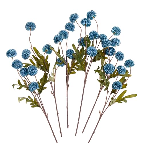 SITUMEIZI Dusty Blue Flowers, Faux Silk Mini Chrysanthemum Stems, 6Pcs Fake Mums Artificial Flowers for DIY Wedding Centerpieces Arrangements and Floral Crafts