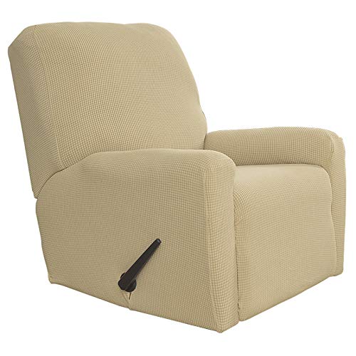Easy-Going Recliner Stretch Sofa Slipcover Sofa Cover 4-Pieces Furniture Protector Couch Soft with Elastic Bottom Spandex Jacquard Fabric Small Checks(Large,Beige)