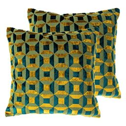 Paoletti Empire Feather Filled Cushions (Twin Pack), Polyester, Teal/Gold