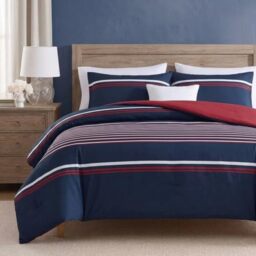 Nautica Duvet Cover Set Cotton Reversible Bedding with Matching Shams, Medium Weight for All Seasons, King, Mineola Red/White/Navy
