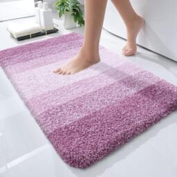 OLANLY Bathroom Rug Mat 24x16, Extra Soft and Absorbent Microfiber Bath Rugs, Non-Slip Plush Shaggy Bath Carpet, Machine Wash Dry, Bath Mats for Bathroom Floor, Tub and Shower, Pinkish-Purple